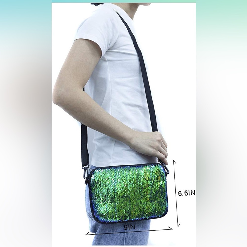 Sequins Mermaid Shoulder Strap Crossbody Purse Tote Clutch Bag EUC Rave EDM Cute